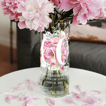 40th Birthday Milestone Watercolour Flowers Glass Vase, 3 of 5