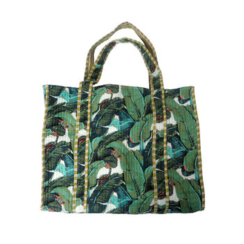 Reversible Banana Leaf Print Quilted Cotton Tote Bag, 3 of 4