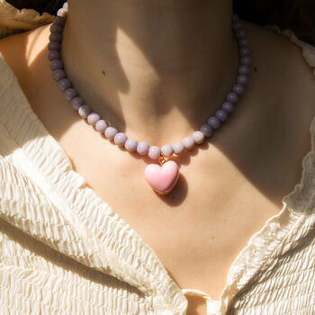 Pastel Purple Bead And Pink Heart Necklace, 2 of 7