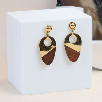 Gold Plated Imitation Wood Drop Earrings, 4 of 8