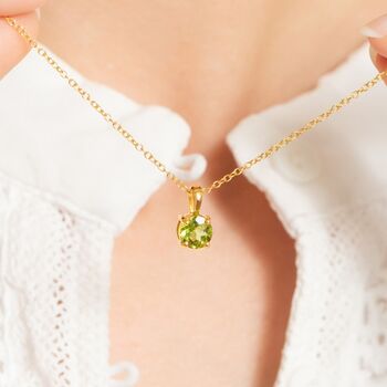 Peridot Solitaire Pendant Necklace In Sterling Silver And Gold, 2 of 10