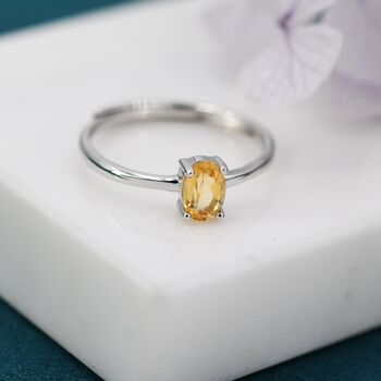Sterling Silver Natural Citrine Oval Ring, 4 of 11