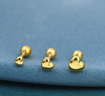 Sterling Silver Extra Tiny Heart Barbell Earrings, 3 of 12