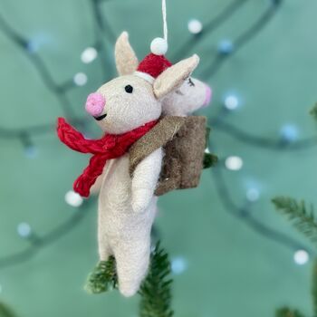 Personalised Pig And Piglet Felt Christmas Bauble, 2 of 3