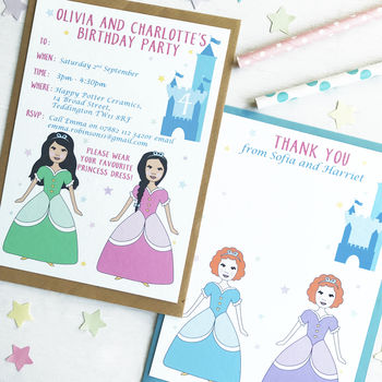 Twin Or Joint Princess Birthday Party Invitations, 3 of 4