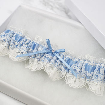 Embroidered Tulle Lace Bridal Garter Something Blue, 3 of 3