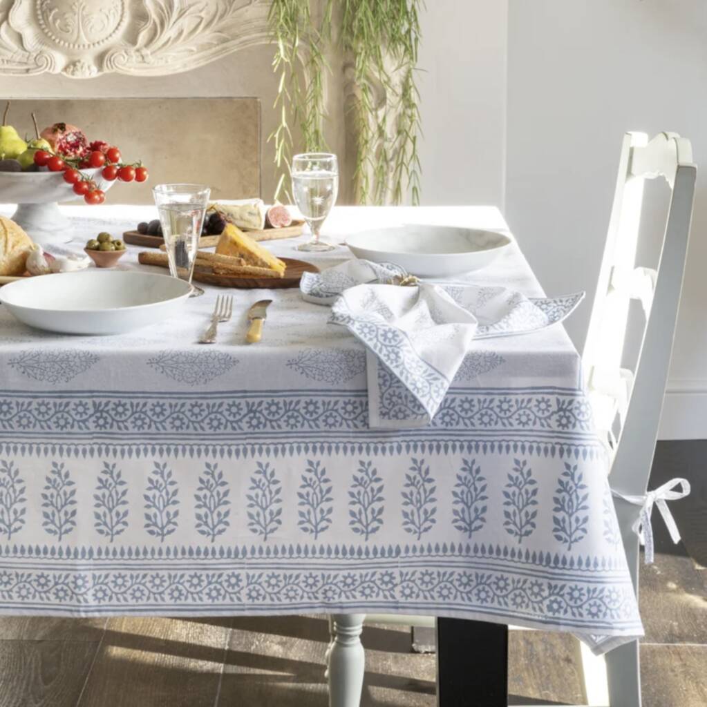 Blue Hand Block Printed Tablecloth, 1 of 3
