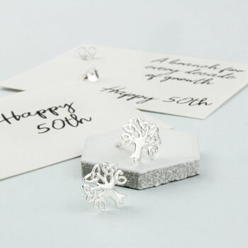 Sterling Silver 50th Tree Of Life Ear Studs, 8 of 8