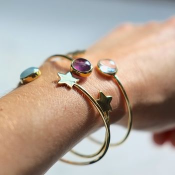 Gold Plated Star And Birthstone Adjustable Bangle, 11 of 12
