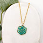 Aqua Gold Foil Speckled Hexagon Necklace, thumbnail 1 of 9
