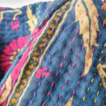 Handmade Toiletry Bag, Blue Kantha Stitch Sari Fabric, 7 of 10