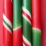 Red And Green Striped And Dip Dyed Christmas Candles 'Vintage Yuletide', thumbnail 3 of 3