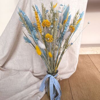 Blue And Yellow Dried Flower Arrangement With Vase, 3 of 3