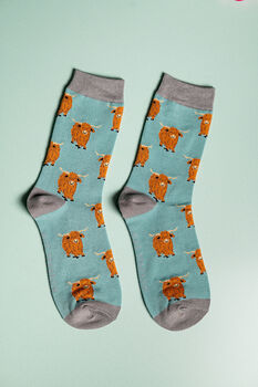 Highland Cow Navy Bamboo Socks, 7 of 8