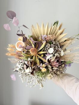 Dried Hydrangea Protea Bouquet With Palm Spear And Eucalyptus, 2 of 5