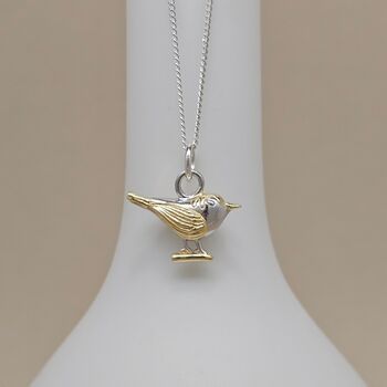 Rhodium And Gold Plated Nuthatch Bird Charm Necklace, 2 of 3