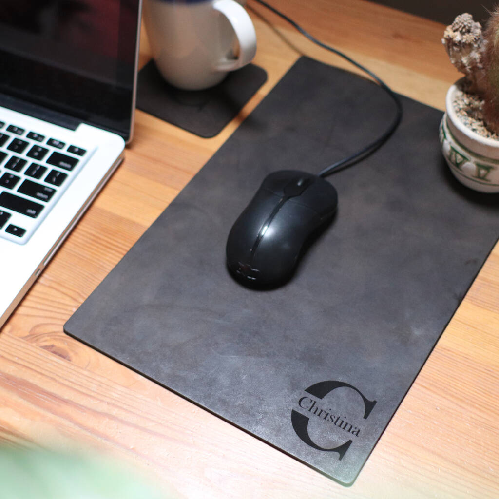 Personalised Leather Mouse Pad And Coaster Set By The British Belt