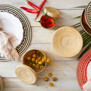 Woven Straw Black Pattern Circular Placemats, 5 of 7