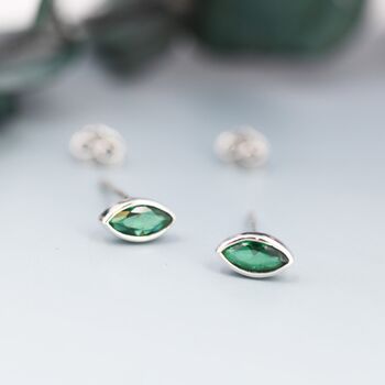 Emerald Green Cz Stud Earrings, 4 of 12