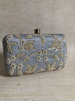 Grey Handcrafted Pearl Rectangular Clutch Bag, 6 of 9