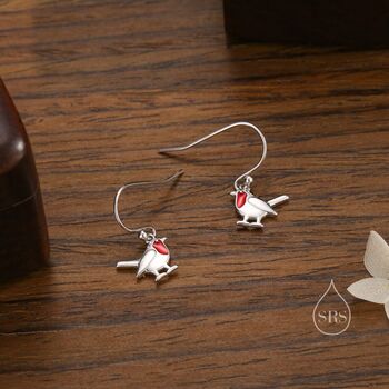 Sterling Silver Robin Bird Drop Hook Earrings, 6 of 10
