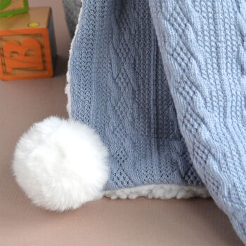 Dusty Blue Personalised Baby Knitted Blanket, 6 of 8