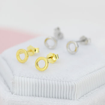 Sterling Silver Tiny Little Karma Circle Stud Earrings, 4 of 12