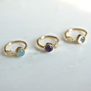 Gold Plated Star And Birthstone Adjustable Ring, 5 of 10