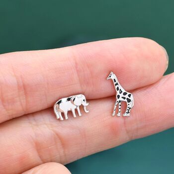 Sterling Silver Elephant And Giraffe Stud Earrings, 4 of 10