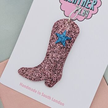 Pink Cowboy Boot Glitter Resin Christmas Decoration, 3 of 4
