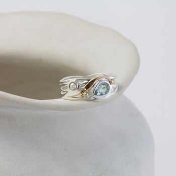 Freshwater Pearl And Teardrop Blue Topaz Ring, 3 of 9