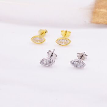 Sterling Silver White Topaz Marquise Stud Earrings, 3 of 12