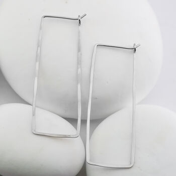 Rectangle Hoop Earrings In Sterling Silver, 7 of 8