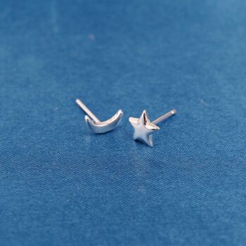 925 Silver Moon And Star Mix Match Stud Earrings, 6 of 8
