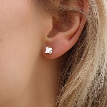 9ct Gold Clover Stud Earrings, 5 of 5