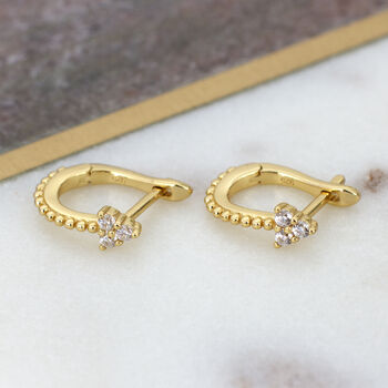 18ct Gold Plated Crystal Set Arrow Hinged Hoop Earrings, 2 of 6
