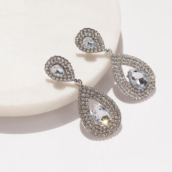 Crystal Double Pear Drop Earrings In Silver Colour, 2 of 3
