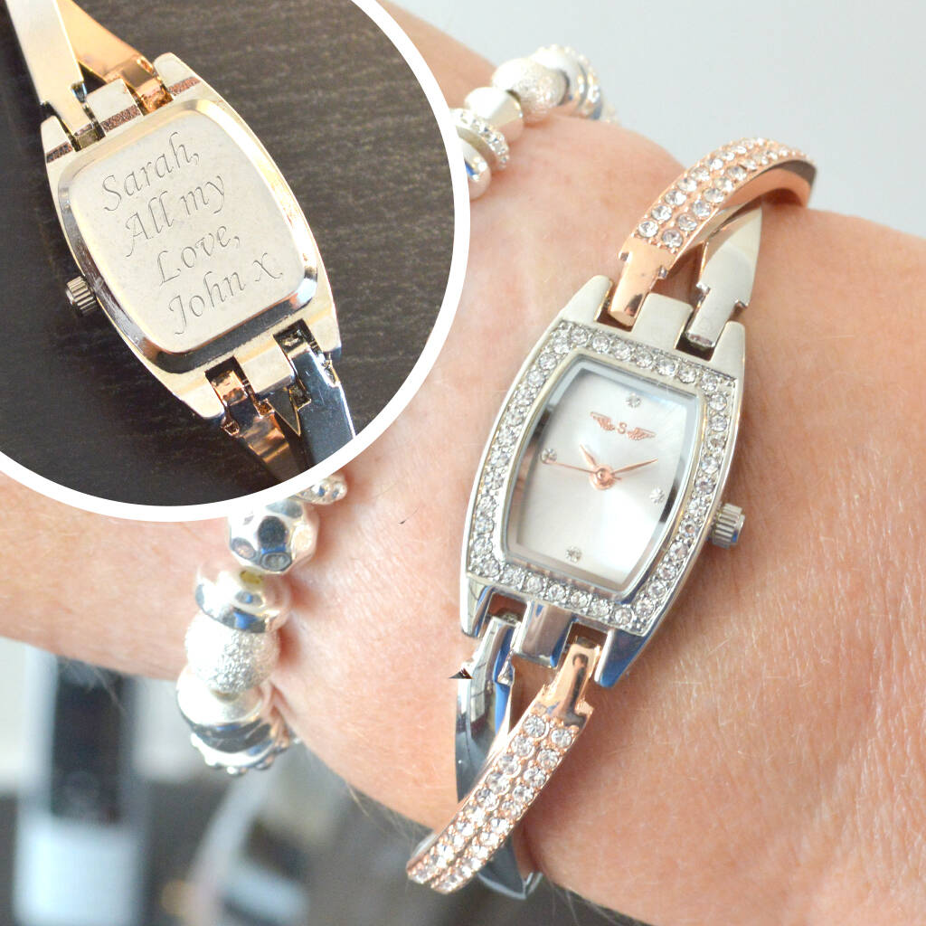 Personalised Ladies Two Tone Crystal Design Wrist Watch, 1 of 4