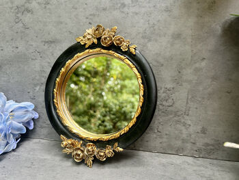 16cm Black And Gold Decorative Wall Mirror – Floral Motif, 11 of 12