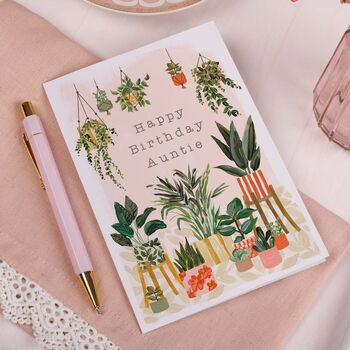 Peach Happy Birthday Auntie Card With Houseplants, 2 of 2