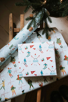 Personalised Christmas Alpine Ski Wrapping Paper, 3 of 3