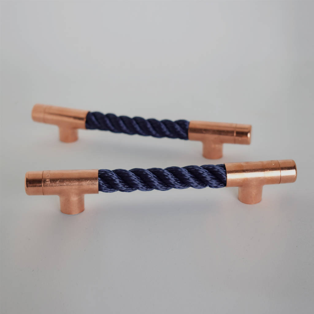 copper and rope t pull handle, nautical themed by proper copper design