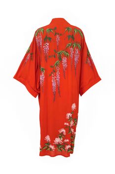 Wisteria And Chrysanthemum Terracotta Embroidered Long Kimono, 12 of 12