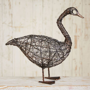 Handcrafted Guska Wire Standing Duck Garden Ornament, 3 of 7