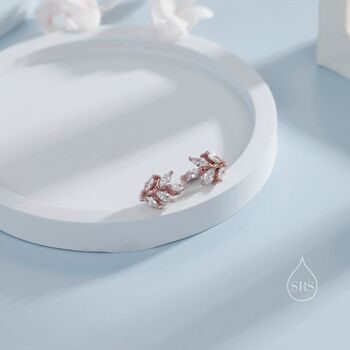 Sterling Silver Cz Leaf Huggie Hoop Earrings, 4 of 11
