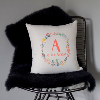 Personalised Kids Floral Wreath Initial Cushion, 3 of 4