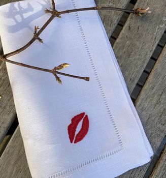 Embroidered Valentine Napkin With A Kiss Motif, 2 of 8