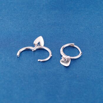 Silver Heasrt Charm Hoop Earrings, Unisex Hoop Earrings, Minimalistic Hoops, 3 of 7