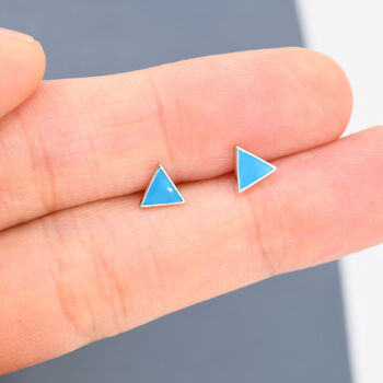 Sterling Silver Turquoise Blue Triangle Stud Earrings, 6 of 12