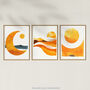 Set Three Wall Art Prints A4 Sun And Moon Amber Gold Modern, thumbnail 5 of 7